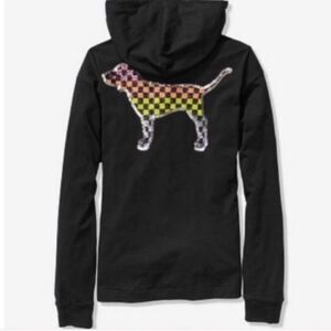 PINK VS RAINBOW CHECKERED BLING DOG TSHIRT HOODIE L
